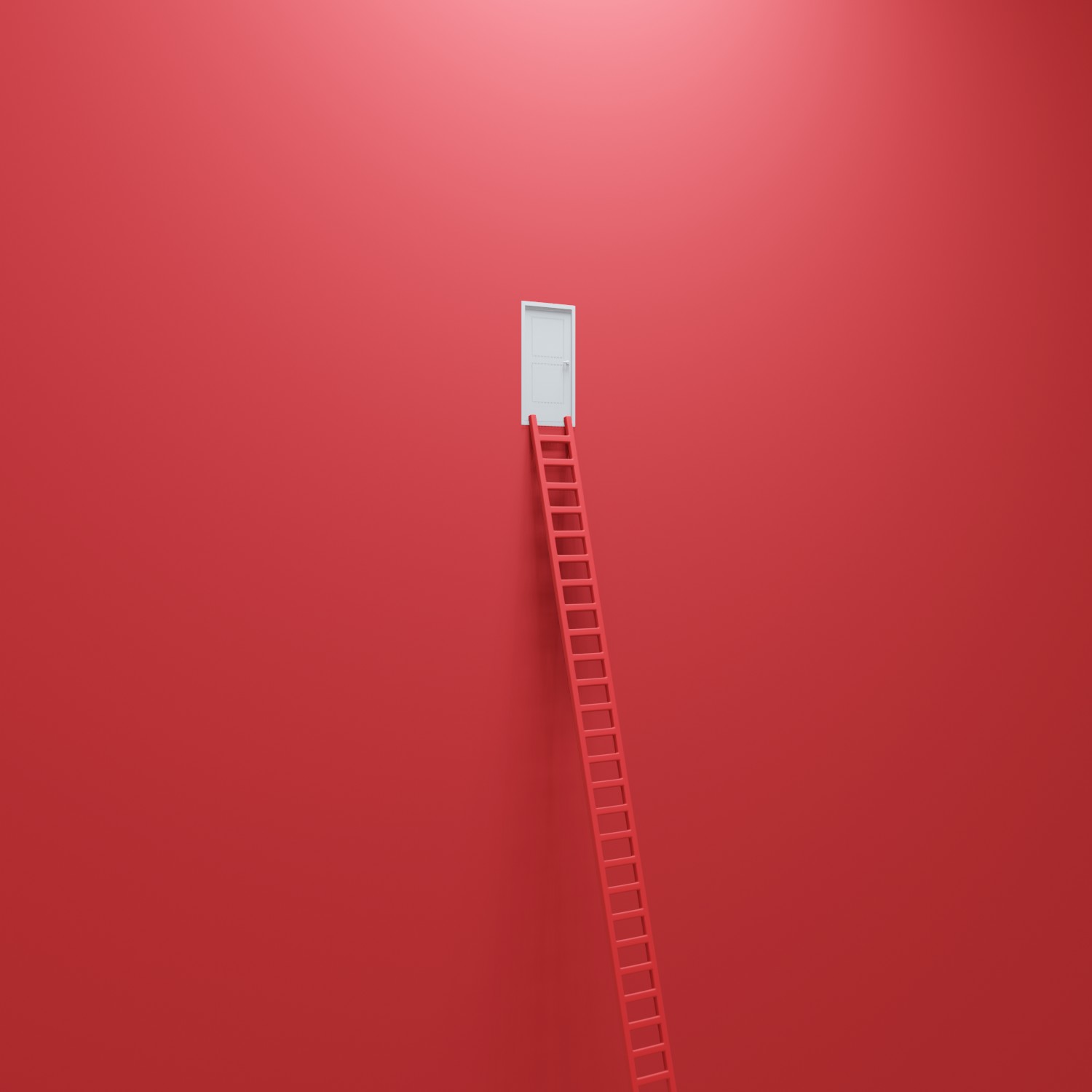 Digital Rendering of a white door on a red wall with ladder leading to it